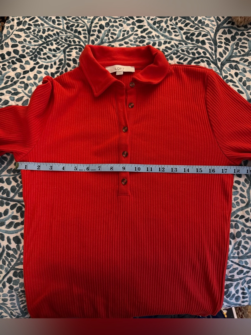 LOFT Bright Orange/Red Ribbed Polo Button-Front Tee - Picture 3 of 3